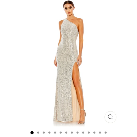 Mac Duggal SEQUINED ONE SHOULDER DRAPED BACK GOWN